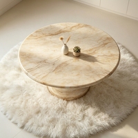 Table à manger écologique en marbre travertin beige à plateau rond et cylindre épais, 8 places, style Wabi-Sabi, pour hôtels modernes et boutiques
