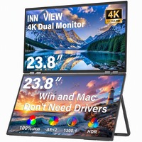 Moniteur portable pliable double 23,8 pouces 4K UHD 2160P mat anti-reflet 100% sRGB avec haut-parleurs intégrés USB-C DP pour ordinateur portable