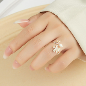 Floral <b>Crystal</b> <b>Ring</b> Adjustable Open Design For Women Everyday Wear - Product Image 2