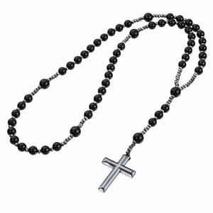 Collana con <span class=keywords><strong>rosario</strong></span> lungo all'ingrosso occhio di tigre nero con perline con croce collana pendente per gli uomini - Product Image 4