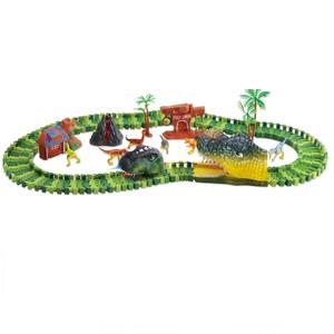 Juguetes de construcción Dinosaurio eléctrico Coche Tren <span class=keywords><strong>Dino</strong></span> World Slot Play Set con riel de plástico Racer Track para niños - Product Image 1