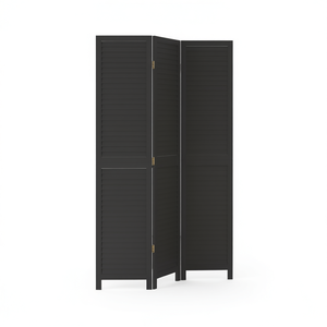 Divisor de Habitaciones de Madera de Paulownia Negro Sólido de 3 Paneles, Plegable, Diseño Minimalista, Independiente - Product Image 1