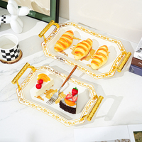 Ensemble de 3 plateaux en plastique avec bordures dorées, assiettes de table, pour hôtel, restaurant, écologiques, style européen moderne et luxueux, pour les fêtes
