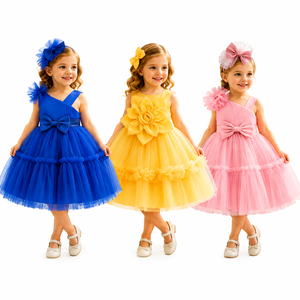 Robe trapèze pour filles, style européen, formelle, à motif floral uni, col rond, pour enfants - Product Image 1