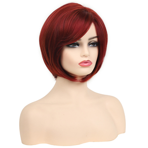 Perruque Rouge Lisse et Soyeuse de 12 Pouces, Ondulée Naturelle avec Frange Latérale, Style Bob, Vente en Gros Usine Aishili pour Femme Tendance - Product Image 2