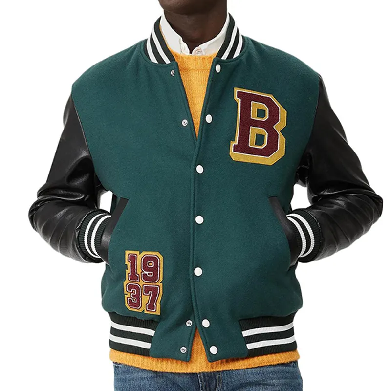 Hot Stylish Streetwear Mens Bomber College Jacket Vintage Sweatshirt Custom Patch Baseball Varsity Jacket