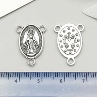 Pendentifs et breloques religieuses en alliage d'argent vieilli, motif croix fine et Vierge Marie, perles intercalaires pour collier de chapelet