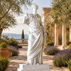Sculpture personnalisée de la déesse Hygieia en marbre - Divinité classique de la santé sur mesure avec caducée et serpe pour intérieurs de luxe - Product Image 1