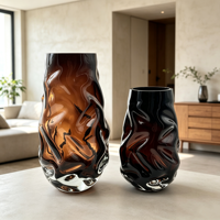 Vase en verre ambré dégradé ondulé soufflé à la main RYLAVA, vase à fleurs en verre texturé irrégulier pour la décoration de la maison, ornement de table