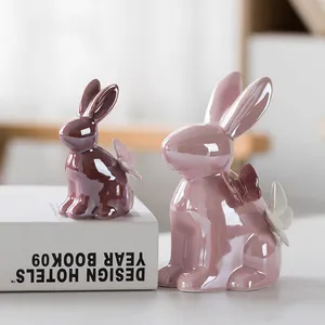 批发北欧现代家居珍珠釉工艺礼品可爱瓷器动物兔子装饰艺术品陶瓷兔子摆件