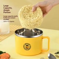 Boîte à lunch isotherme en acier inoxydable 304 à double couche anti-brûlure avec poignée, motif canard de dessin animé, pour étudiants, idéale pour les nouilles instantanées