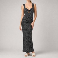 Robe longue noire à pois pour femme, col cœur, sans manches, avec nœud devant, élégante pour soirée, par le fabricant de robes pour femmes