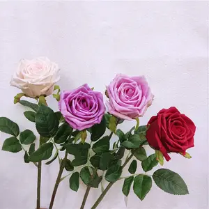 Rosa de seda con tacto real, flores artificiales decorativas para boda, nuevo diseño