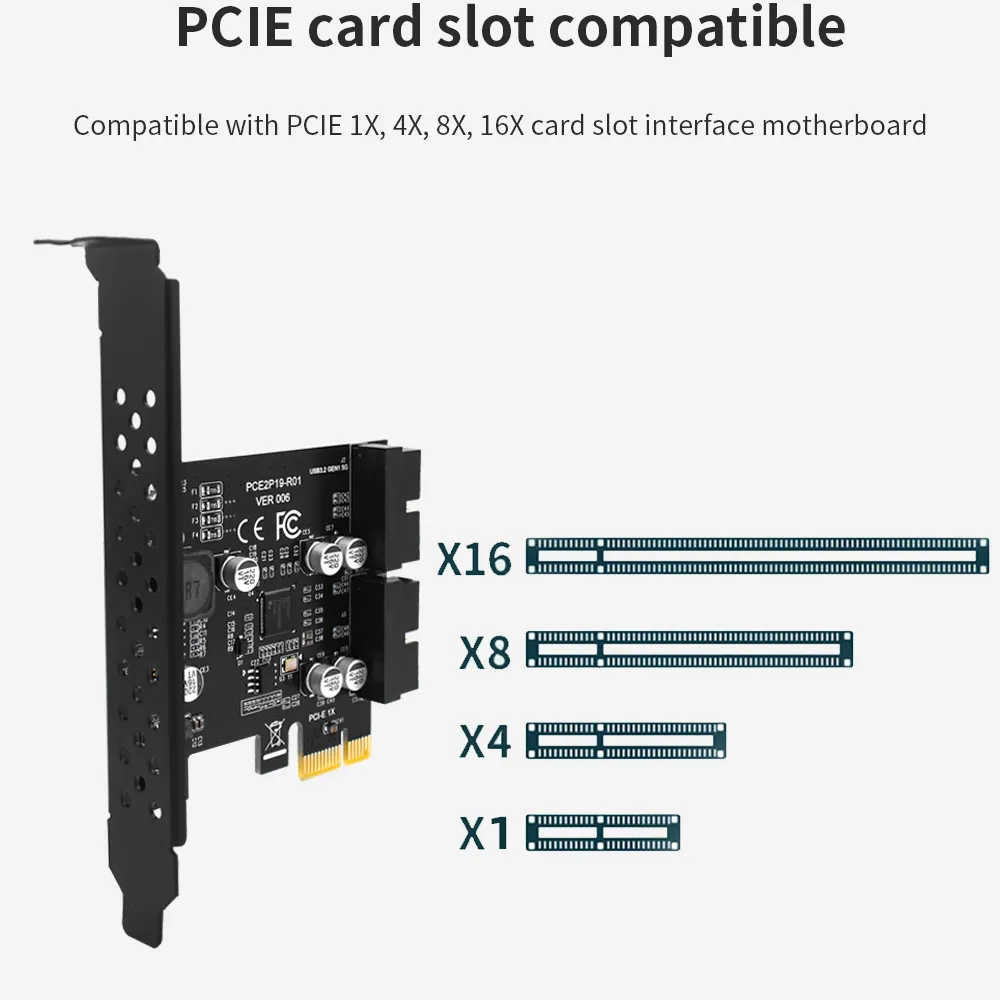 TISHRIC PCI-E 1X adaptor USB, kartu ekspansi tambahan USB3 0 GENL depan ekspansi CardPCI E Express Port Ganda 19Pin