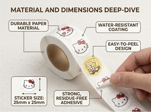 Rouleau d'autocollants mignons de 25 mm, autocollants esthétiques ronds pour enfants, pour le bricolage, le journaling, le scrapbooking, imperméables, sans résidus, 500 pièces - Product Image 2