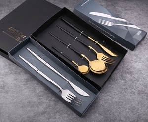 4psc Set Tableware Black Spoon Fork and Knife Rose Gold Cutlery Flatware Set Wedding Hotel Dinnerware Dining <b>Table</b> Set - Product Image 5