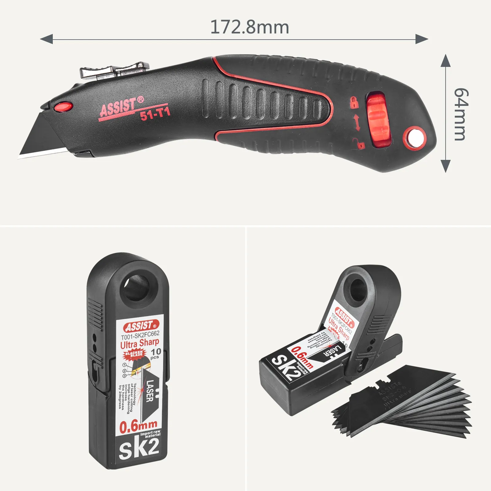 SK2 Blacken Blade T Type Blade Special Stop Aluminum Case Heavy Duty Retractable Knife Cutter