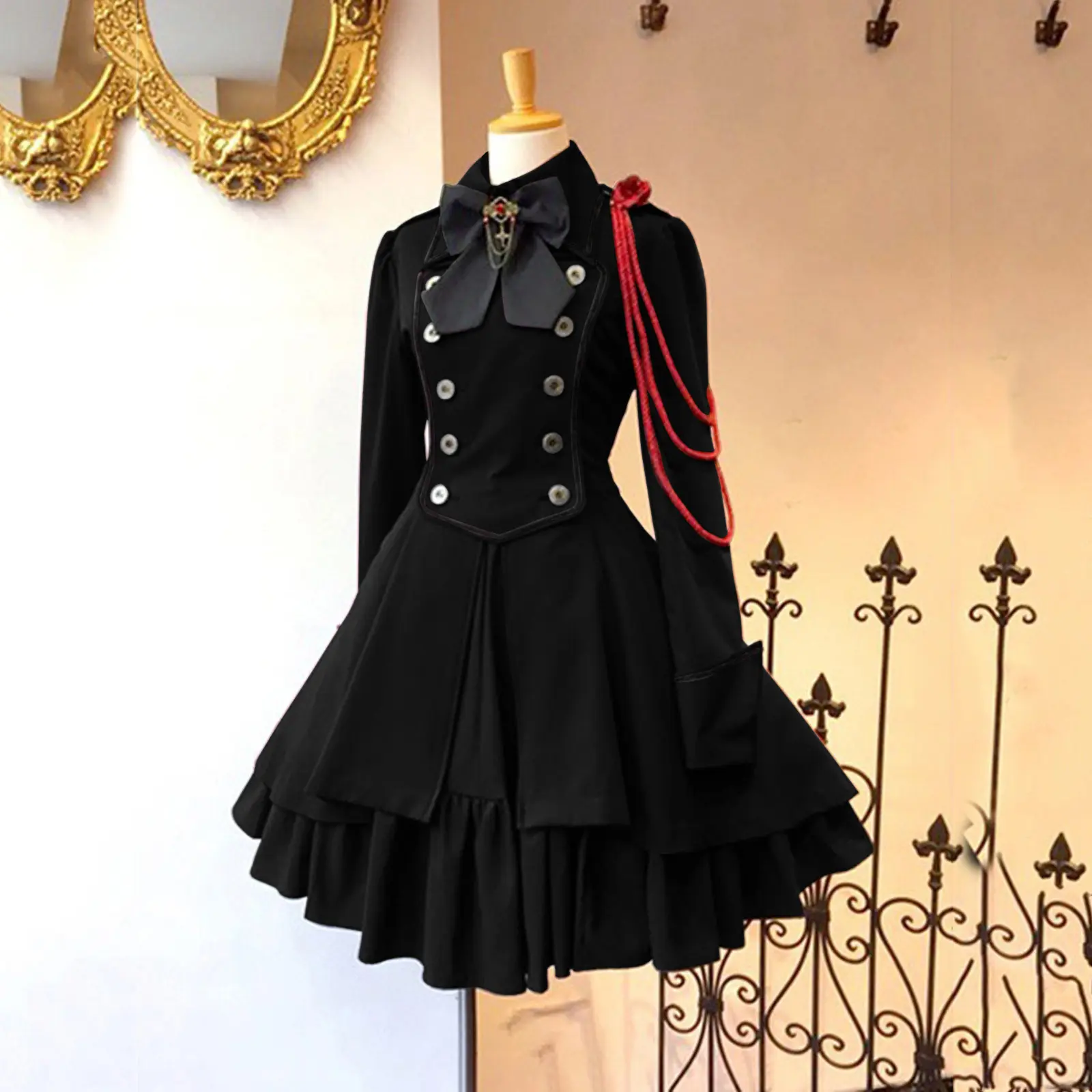 Vestidos Lolita pretos vintage medievais para vestidos casaco de Renaissance gótico com babado jaqueta Lolita Kawaii clássica Halloween doce