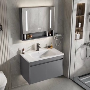 GJGC <span class=keywords><strong>Mobile</strong></span> da <span class=keywords><strong>Bagno</strong></span> di Qualità Alberghiera con Lavabo Integrato in Lastra di Ceramica e Lega di Alluminio Spaziale con Specchio - Product Image 3