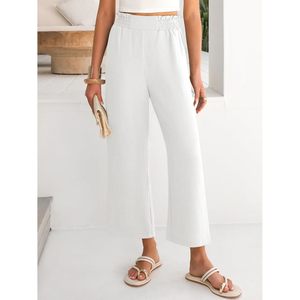 FOXA Womens <b>Wide</b> <b>Leg</b> Palazzo Pants High Waisted <b>Cropped</b> Flowy <b>Trousers</b> With Pockets Summer Beach Casual Dressy Pants - Product Image 2