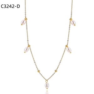 Amy Amy Pearl Necklace C3242 Women 925 <b>Silver</b> Faux Pearl Pendant <b>Snake</b> <b>Chain</b> Classic Everyday Wear White Rice Shape - Product Image 3