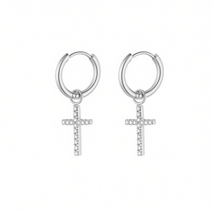 Pendientes de aro Amy Amy Fashion con colgante de cruz de circón chapado en plata para mujer, regalo de joyería religiosa PE2889 - Product Image 4