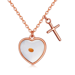 Collar de Acero Inoxidable Moderno, Minimalista, con Cruz en Forma de Corazón en Oro Rosa, Joyería con Semilla de Mostaza, Resistente al Deslustre - Product Image 6