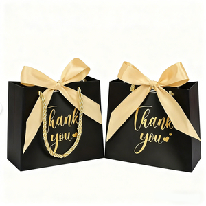 KM Luxury Custom Wedding Candy <strong>Gift</strong> Paper Bag with Ribbon <strong>Bow</strong> for Thank You Parties and Special Events - Product Image 2
