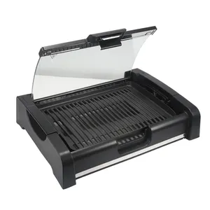 Verstelbare Temperatuur Knop Elektrische Bbq Grill Afneembare Elektrische Grill Met Glazen Kap