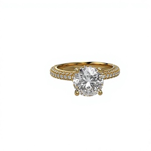 แหวนหมั้นเพชรทรงกลมเจียระไนแบบบริลเลียนท์เคลือบทอง 18K 14K เพชรเพาะเลี้ยงในห้องปฏิบัติการ ประดับด้วยวงแหวนรอบนอกแบบซ่อน และฝังเพชรแบบไมโครเพฟ  แบบโซลิแทร์  รับผลิตตามแบบ OEM เครื่องประดับสั่งทำพิเศษ - Product Image 1