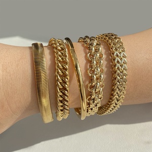 CLIORO Punk Wide Mesh Thick Belt Gold Plated Stainless Steel <strong>Cuban</strong> Snake Link Chain <strong>Bangle</strong> Bracelets for Women Men - Product Image 6