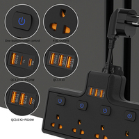 Multiprise parasurtenseur standard thaïlandaise avec 4 prises et 3 ports USB-A, 110-250V, IP22, pour usage domestique et professionnel