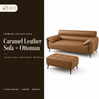 Ensemble de canapés modernes en cuir brun doré avec pouf et accoudoirs ailes, 3 couleurs disponibles, fabrication OEM/ODM
