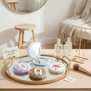 Miroir de voyage compact personnalisé avec initiale, poche ronde en peluche pour femmes et filles, miroir cosmétique mignon en peluche - Product Image 3