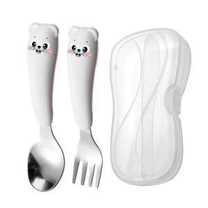 Ensemble de cuillères et fourchettes pour enfants en acier inoxydable 304, avec poignées de dessin animé, pour l'alimentation des nourrissons de 0 à 12 mois, sans Bpa - Product Image 5