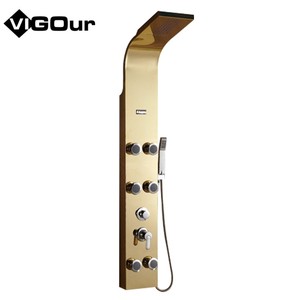 Panel de ducha moderno de acero inoxidable con chorros de cascada cepillados Columna montada en la pared <span class=keywords><strong>Torres</strong></span> Inodoros-para el baño - Product Image 6