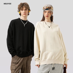Pull-over en molleton de coton pur lavé style américain, coupe ample, col rond, couleur unie, 500g, personnalisé pour homme, automne-hiver - Product Image 3