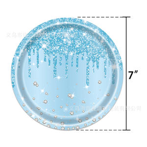 Ensemble <span class=keywords><strong>de</strong></span> vaisselle <span class=keywords><strong>de</strong></span> fête en diamant doré, assiettes en papier jetables, gobelets, serviettes pour fête d'anniversaire d'enfants - Product Image 2