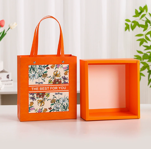 Orange Floral Eco-Friendly High-End Gift Box Set Gold Foil Sponge Lining <b>Matching</b> Handbag Made Thick White Cardboard Vibrant - Product Image 5