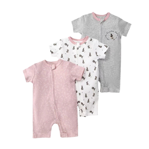 Combinaison d'été décontractée unisexe pour enfants Linxi, 100% coton, nouveau-né, manches courtes, double fermeture éclair, imprimé animal, boîte cadeau - Product Image 1