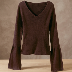 High Quality Women's 100% Cotton V-Neck Pullover Loose Fit <b>Winter</b> Warm Flat Knitted Thick Anti-Pilling Anti-Wrinkle <b>Long</b> Bell - Product Image 3