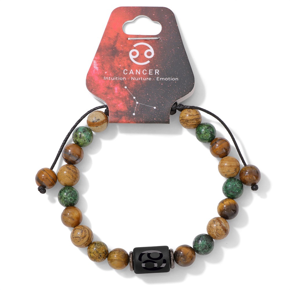 Pendentif zodiaque cancer en pierre de tigre jaune de pin africain, brac tissé