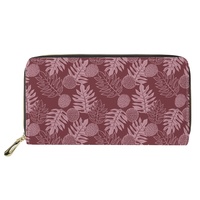 Dompet Cetak Sesuai Pesanan dengan Tempat Kartu, Desain Tropis Hawaii, Dompet Wanita Panjang dengan Ritsleting, Dompet Kulit PU