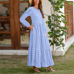 Nuovo Design personalizzato vendita calda di alta qualità <span class=keywords><strong>primavera</strong></span> <span class=keywords><strong>e</strong></span> autunno manica lunga girocollo abiti Midi per le donne - Product Image 3
