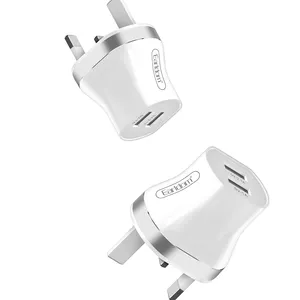 Earldom Adaptor Dinding Portabel Pengisi Daya Perjalanan Ganda Steker Uk untuk iPhone Universal Steker UK 3 Pin AC 5V 2A Pengisi Daya Dinding USB Ganda