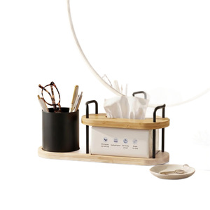 Wooden Tissue <b>Box</b> Desktop Storage Rack With <b>Pen</b> Holder Minimalist Nordic Style Organizer - Product Image 1