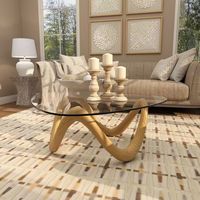 Table basse créative en verre trempé rond avec cadre en bois de frêne, design nordique simple, pour petit appartement, salon, meubles de maison