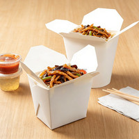 Boîtes à nouilles en carton biodégradable, papier blanc, impression pagode, jetables, pour un emballage alimentaire durable