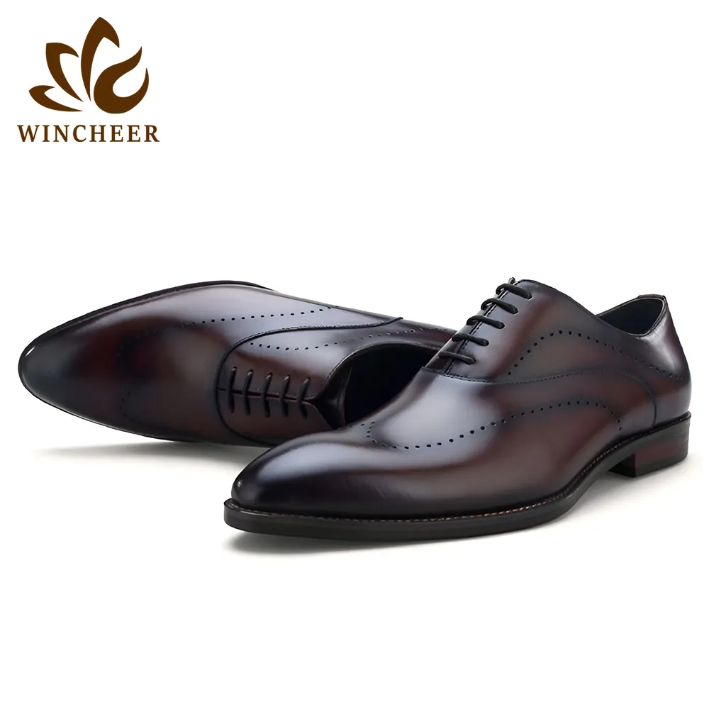Sapatos de couro genuíno, feito à mão, couro, oxford, vestido, sapatos para homens de negócios