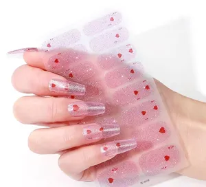 Dia dos Namorados Pink Glitter Unhas artificiais 2D decalques Non-toxic Nail Polish Tiras DIY Fácil Off Nail Stickers Wrap